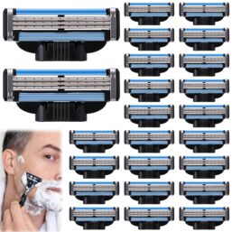 32 Pcs Razor Blade Refills for Men Triple Precision Blades with Dual Lubrication Strips, Sharp Durable Shaving Cartridges for More Comfortable Use