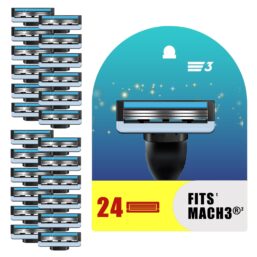 24PCS Razor Blades Refills Compatible with Mach3 Razors, Shaving Blades with Dual Lubricating Srip