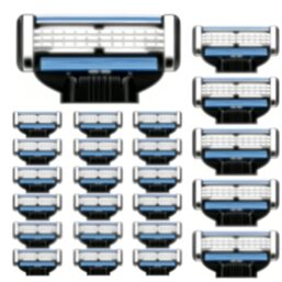24 Pcs Men’s Razor Refills, Compatible with Mach3, 3-Layer Stainless Steel Blades with Lubrication Strip for Smooth Shave, Ideal for Home, Business Travel & Gym Grooming.